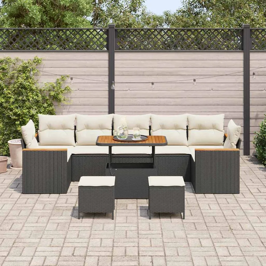 Ensemble de canapé de jardin 10 pcs Noir Poly rotin - 3