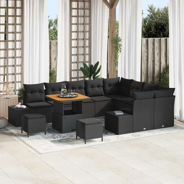 Ensemble de canapé de jardin 12 pcs Noir Poly rotin