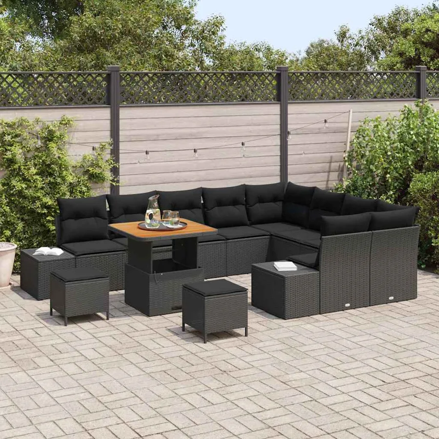 Ensemble de canapé de jardin 12 pcs Noir Poly rotin - 3