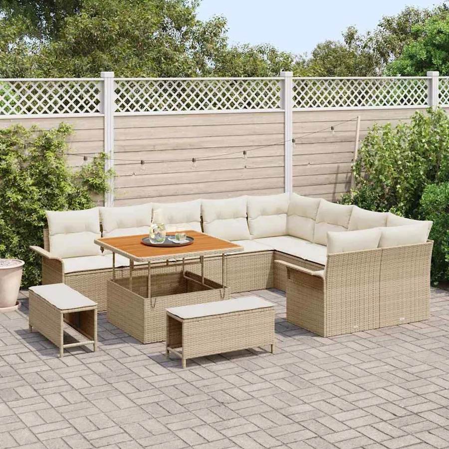 Ensemble de canapé de jardin avec coussin 12 pcs Beige et crème - 3