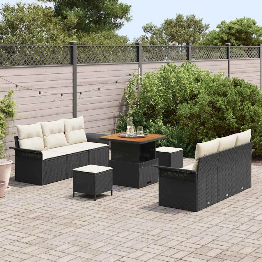 Ensemble de canapé de jardin avec coussin 9 pcs Noir polyrotin - 3