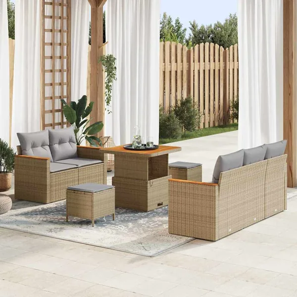 Ensemble de canapé de jardin 10 pcs Beige et Gris clair