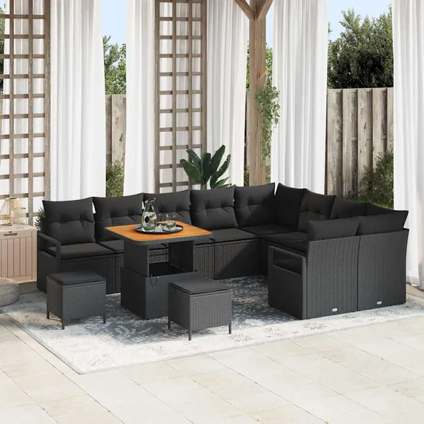 Ensemble de canapé de jardin avec coussin 12 pcs Noir