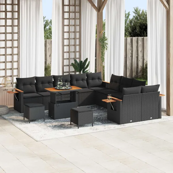 Ensemble de canapé de jardin avec coussin 17 pcs Noir polyrotin