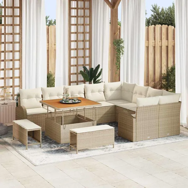 Ensemble de canapé de jardin avec coussin 12 pcs Beige et crème