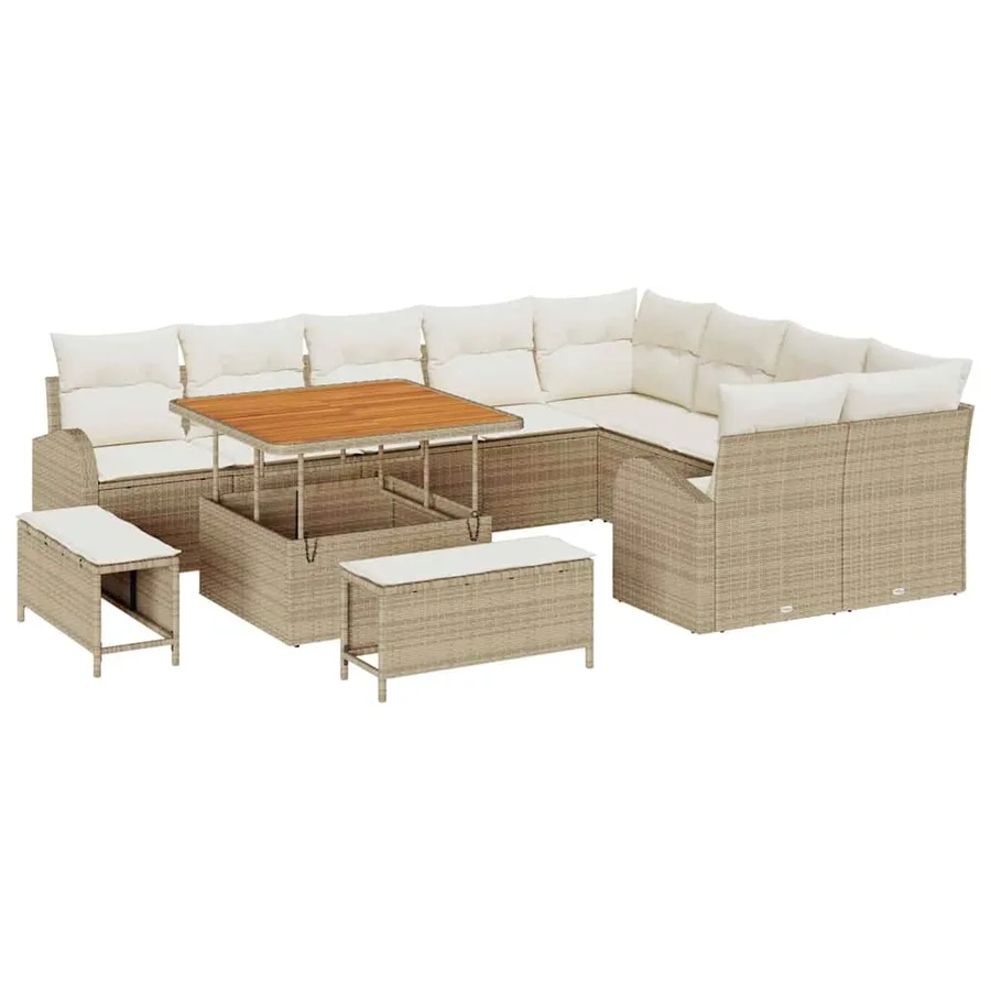Ensemble de canapé de jardin avec coussin 12 pcs Beige et crème - 2
