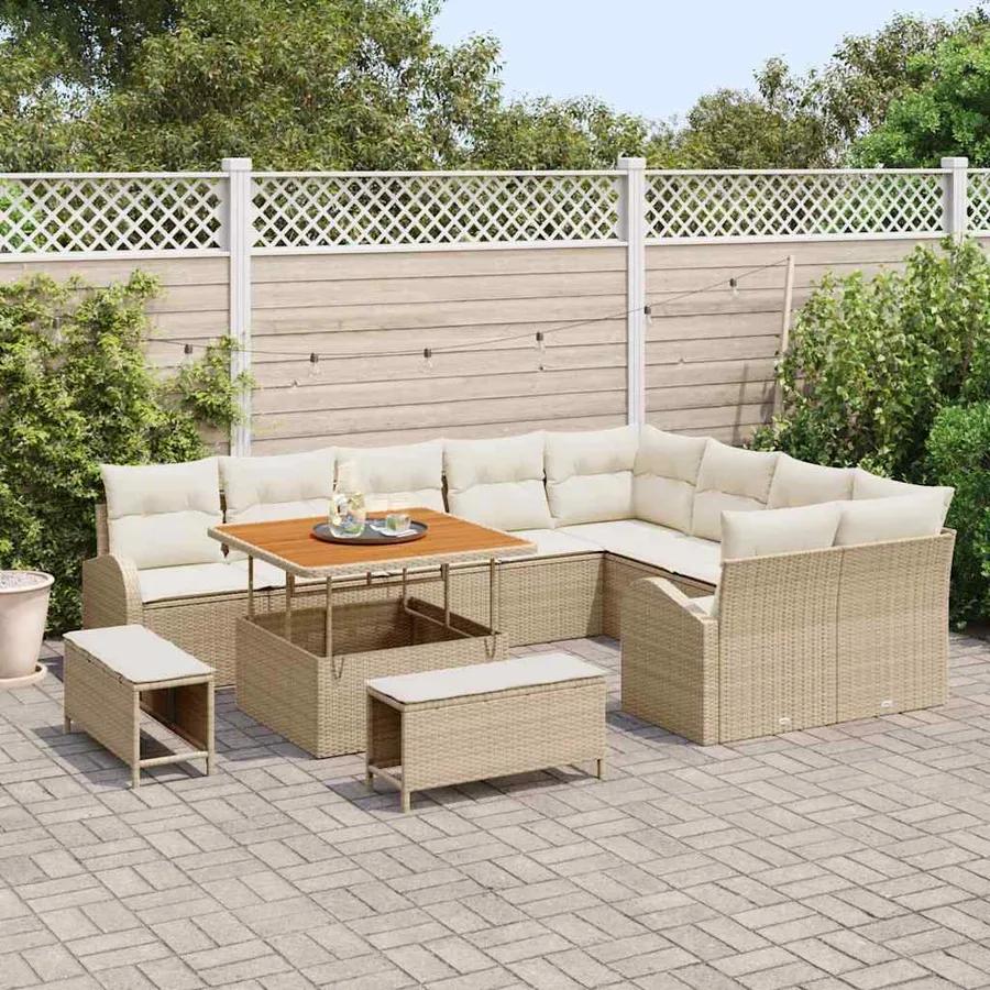 Ensemble de canapé de jardin avec coussin 12 pcs Beige et crème - 3