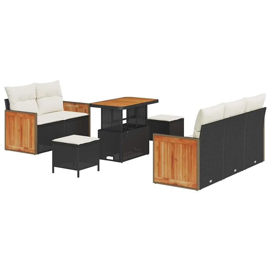 Ensemble de canapé de jardin 10 pcs Noir et Crème polyrotin - 2