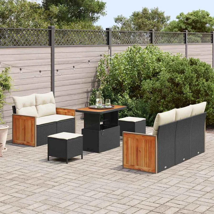 Ensemble de canapé de jardin 10 pcs Noir et Crème polyrotin - 3