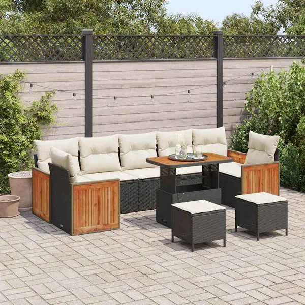 Ensemble de canapé de jardin 13 pcs Noir et Crème polyrotin