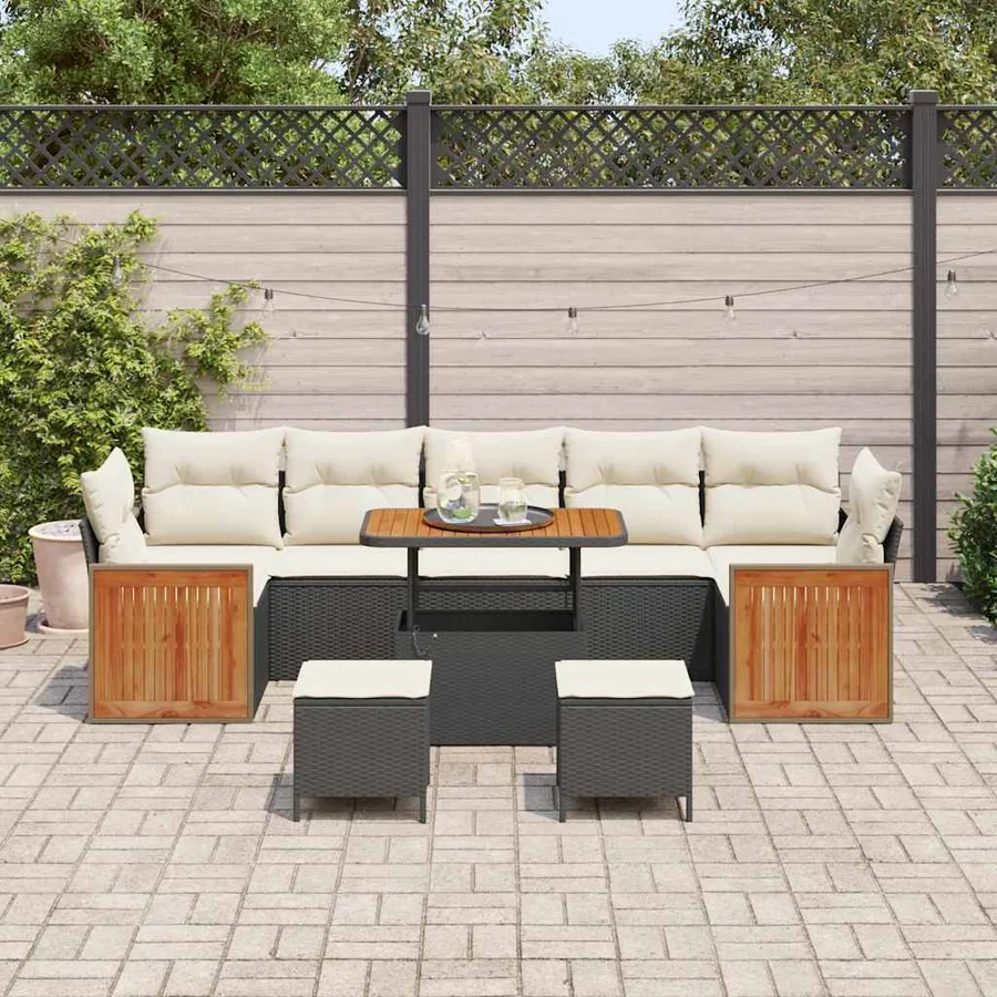 Ensemble de canapé de jardin 13 pcs Noir et Crème polyrotin - 3