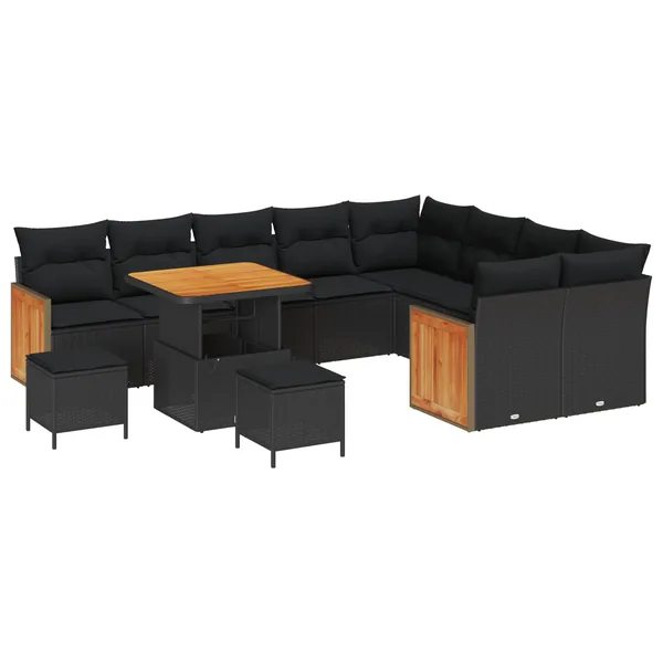 Ensemble de canapé de jardin avec coussin 13 pcs Noir polyrotin