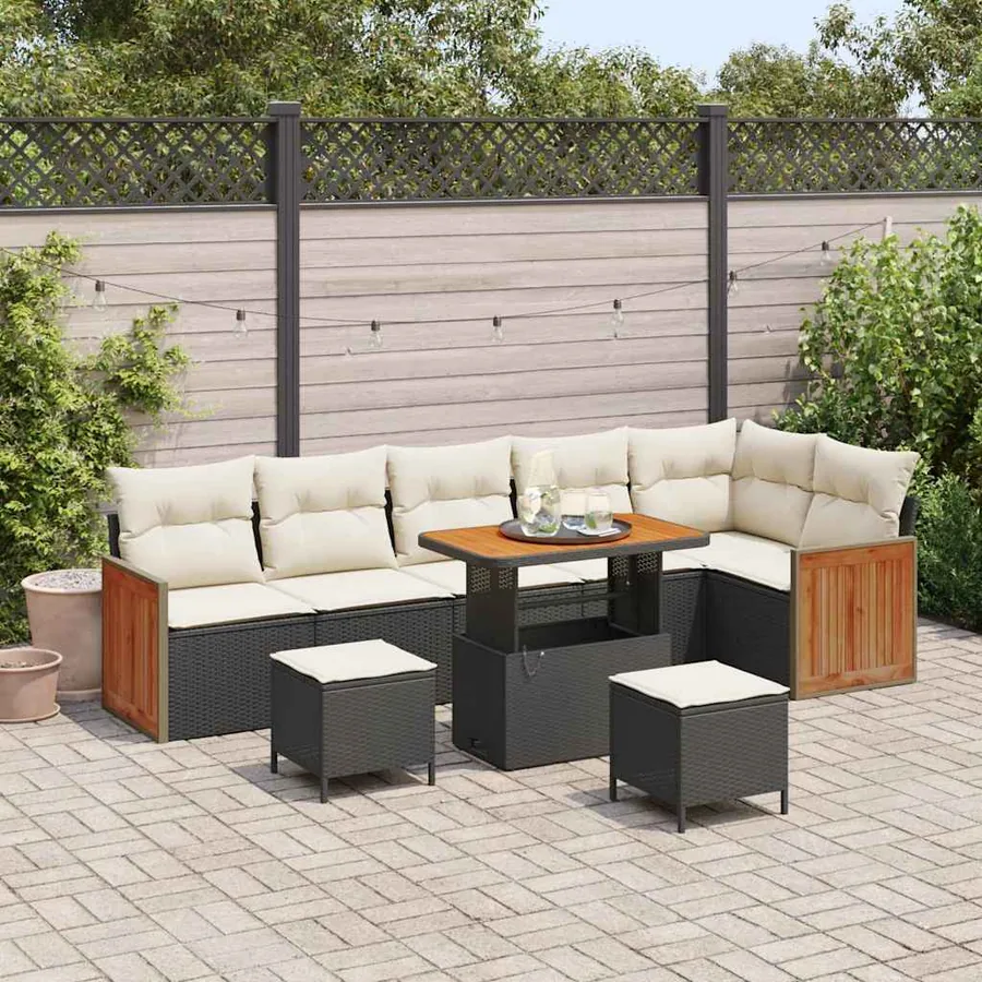 Ensemble de canapé de jardin 11 pcs Noir et Crème polyrotin