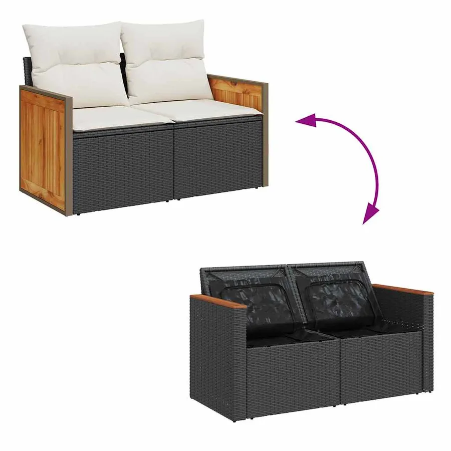 Ensemble de canapé de jardin 11 pcs Noir et Crème polyrotin - 12