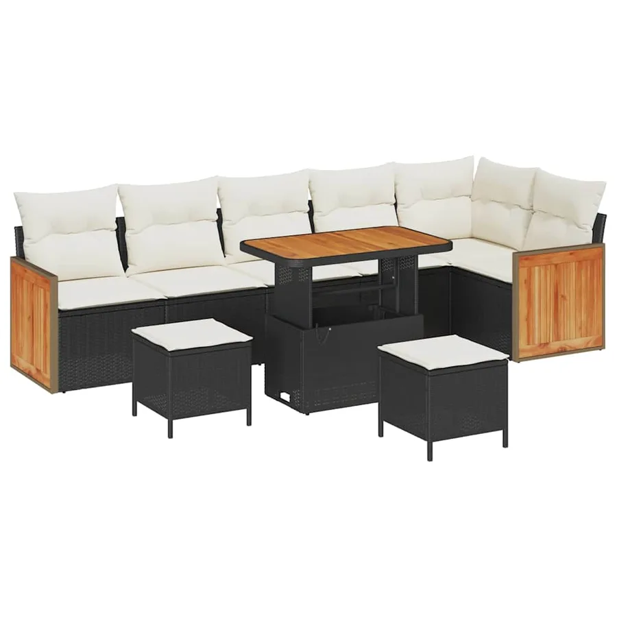 Ensemble de canapé de jardin 11 pcs Noir et Crème polyrotin - 2