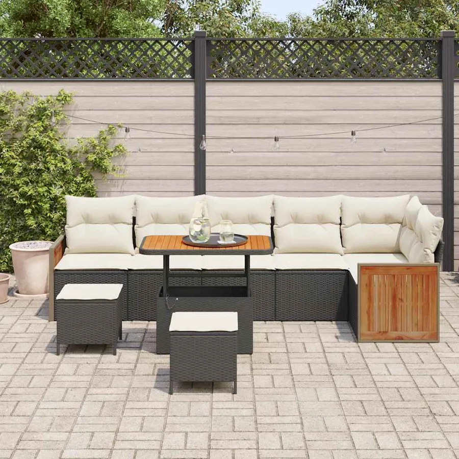 Ensemble de canapé de jardin 11 pcs Noir et Crème polyrotin - 3