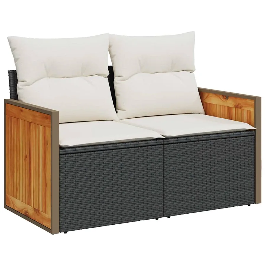 Ensemble de canapé de jardin 11 pcs Noir et Crème polyrotin - 6