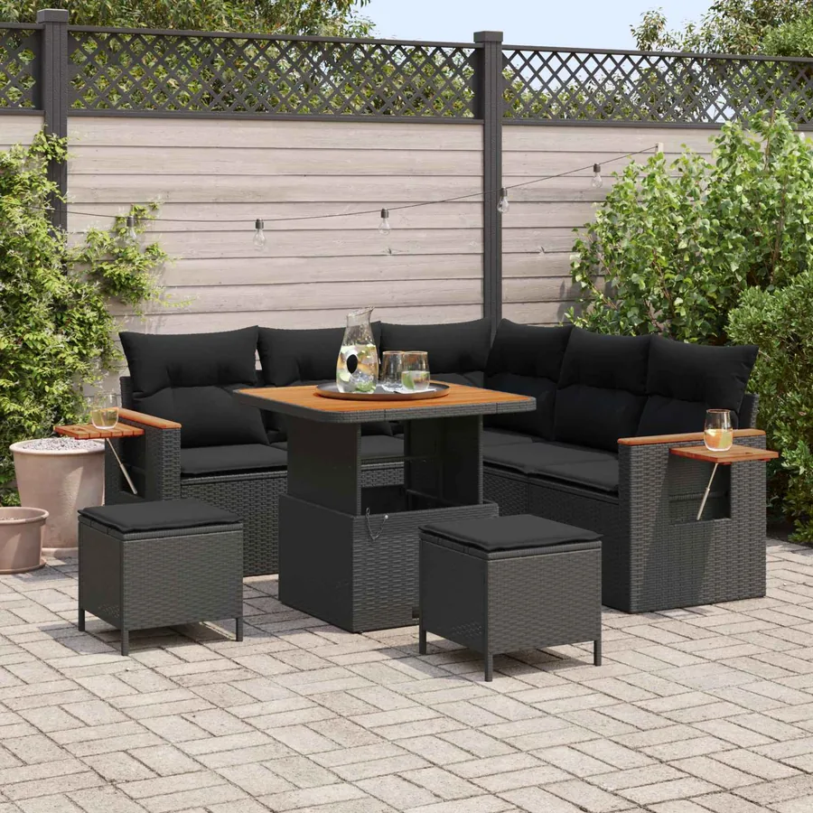 Ensemble de canapé de jardin avec coussin 9 pcs Noir polyrotin