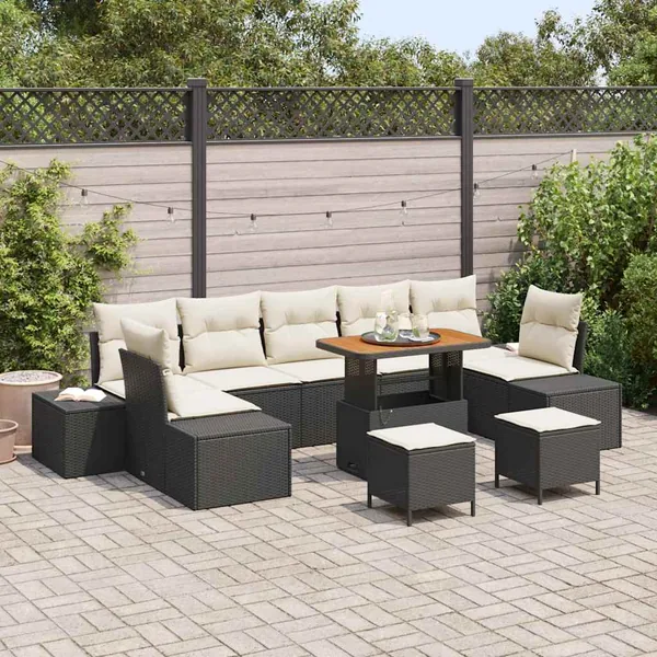 Ensemble de canapé de jardin 10 pcs Noir Poly rotin