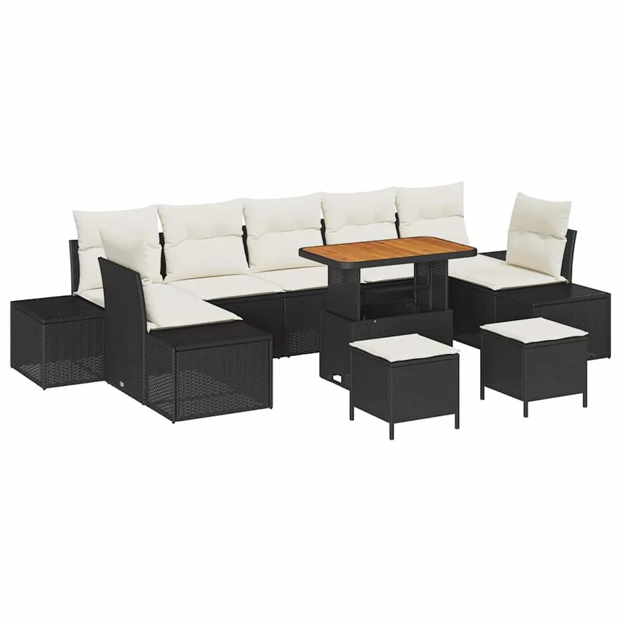 Ensemble de canapé de jardin 10 pcs Noir Poly rotin - 2