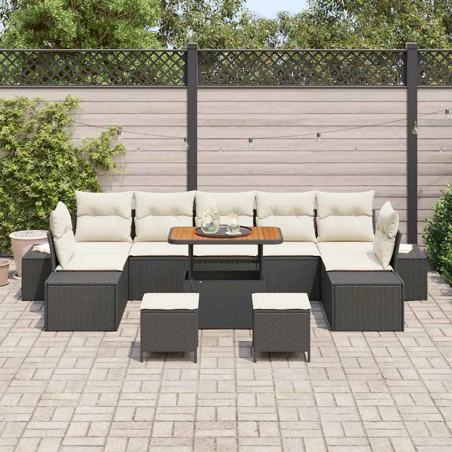 Ensemble de canapé de jardin 10 pcs Noir Poly rotin - 3