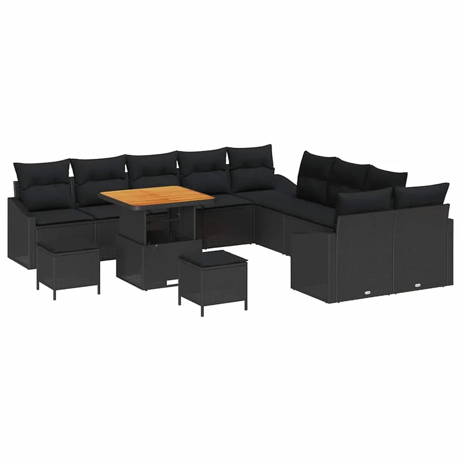 Ensemble de canapé de jardin 13 pcs Noir Poly rotin - 2