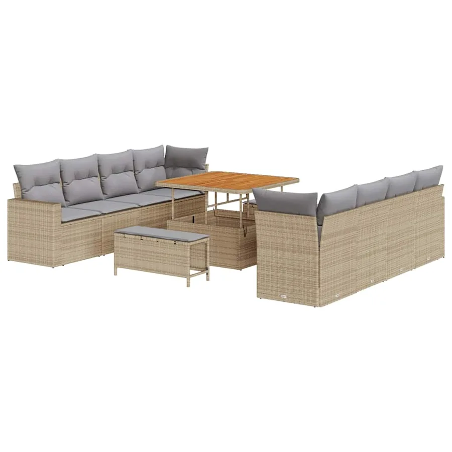 Ensemble de canapé de jardin 11 pcs Beige polyrotin - 2
