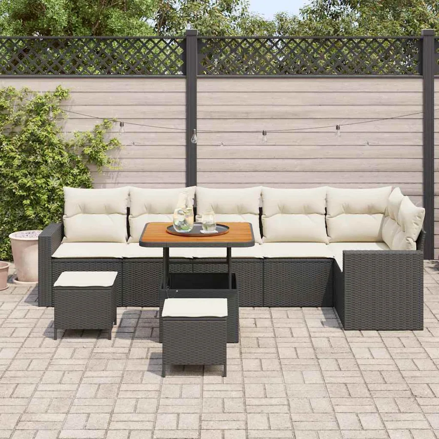 Ensemble de canapé de jardin 9 pcs Noir polyrotin - 3