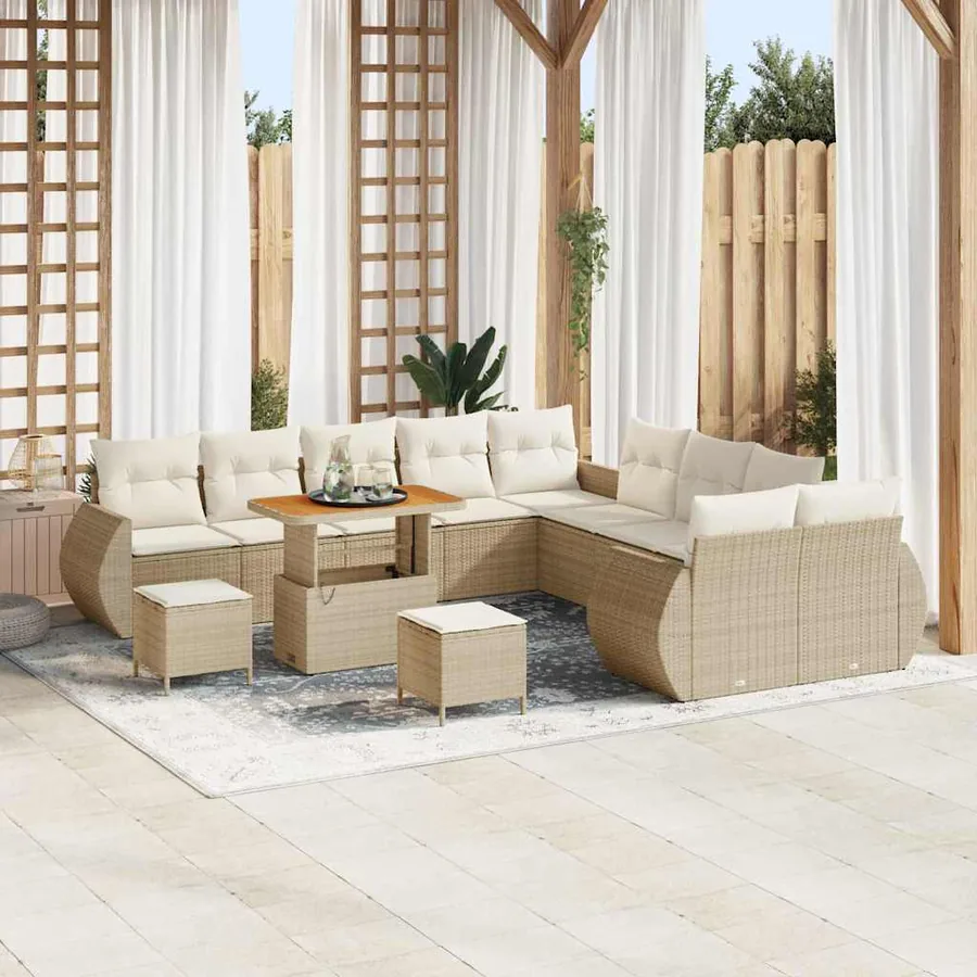 Ensemble de canapé de jardin 13 pcs Beige polyrotin