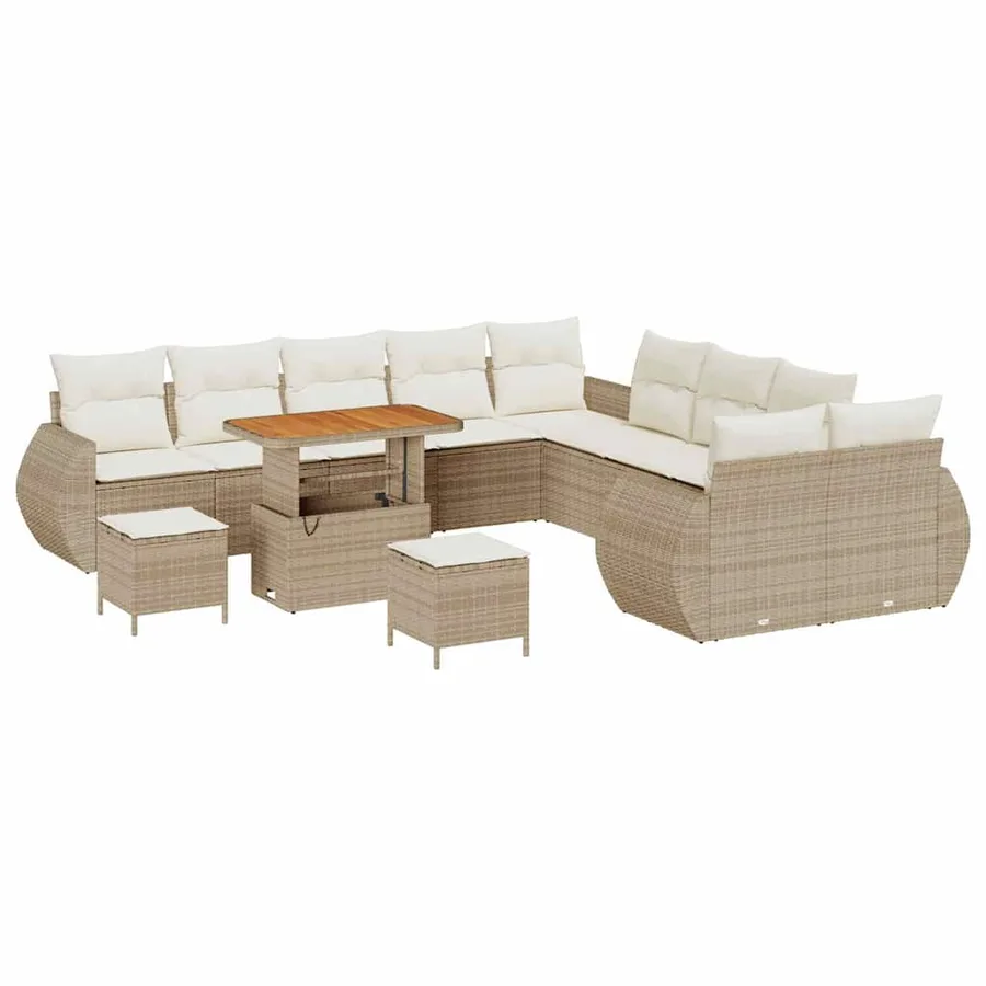 Ensemble de canapé de jardin 13 pcs Beige polyrotin - 2