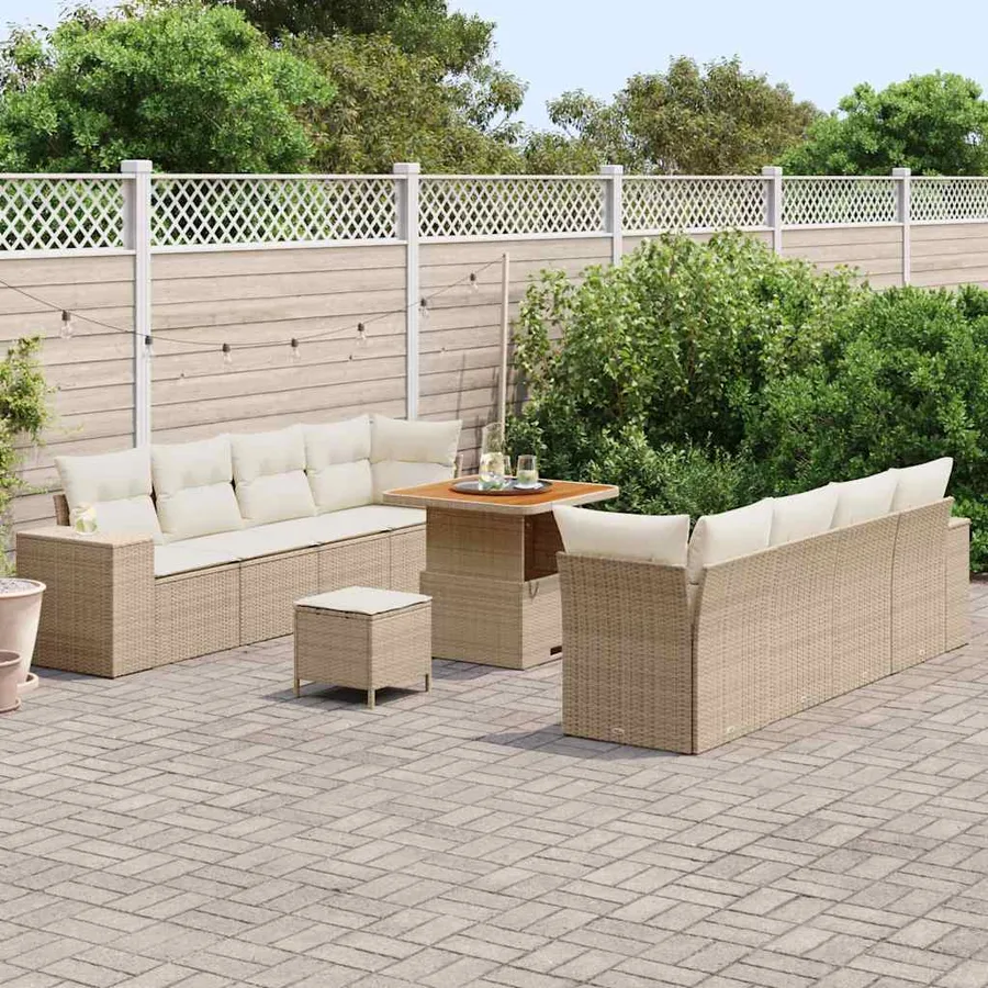 Ensemble de canapé de jardin 11 pcs Beige polyrotin - 3