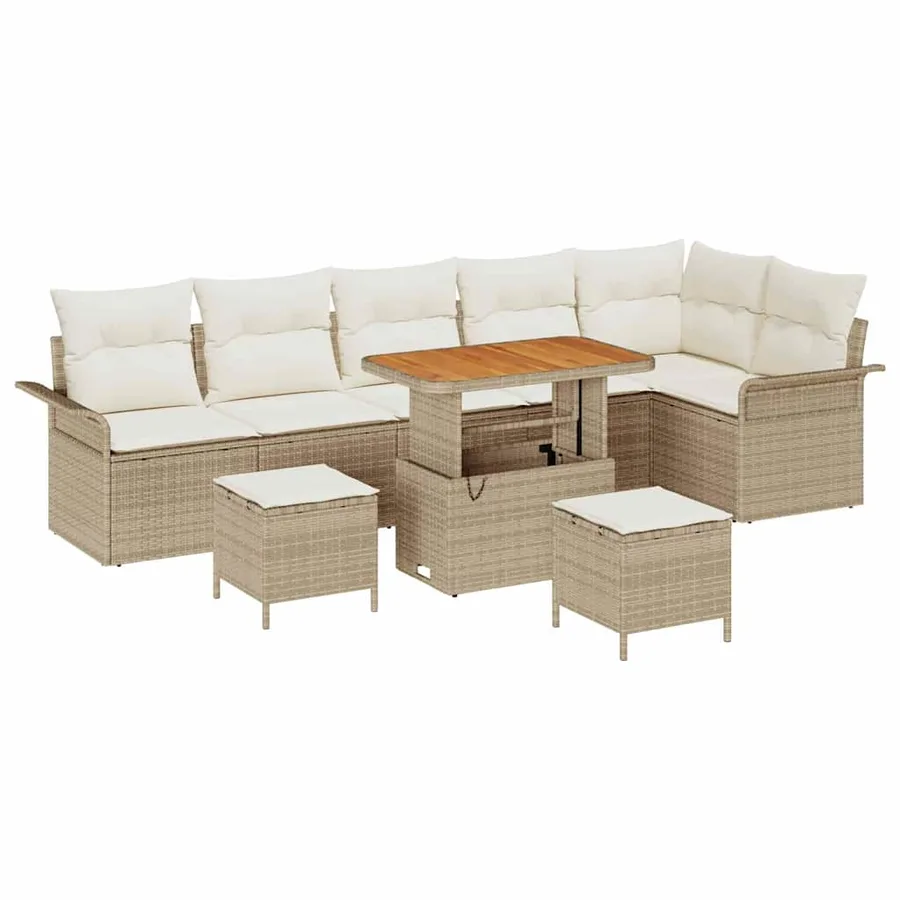 Ensemble de canapé de jardin avec coussin 9 pcs Beige polyrotin - 2