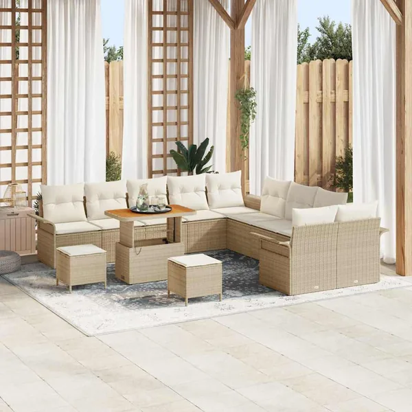 Ensemble de canapé de jardin 13 pcs Beige polyrotin