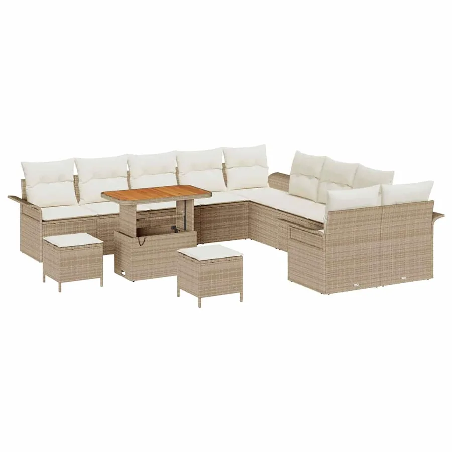Ensemble de canapé de jardin 13 pcs Beige polyrotin - 2