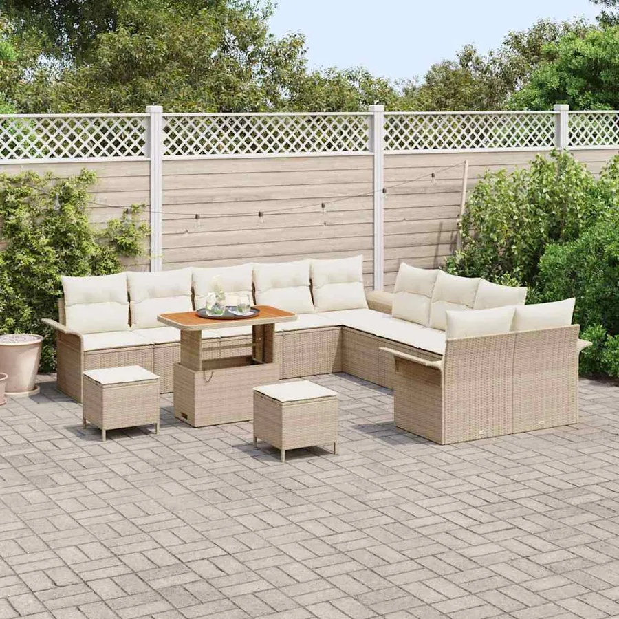 Ensemble de canapé de jardin 13 pcs Beige polyrotin - 3