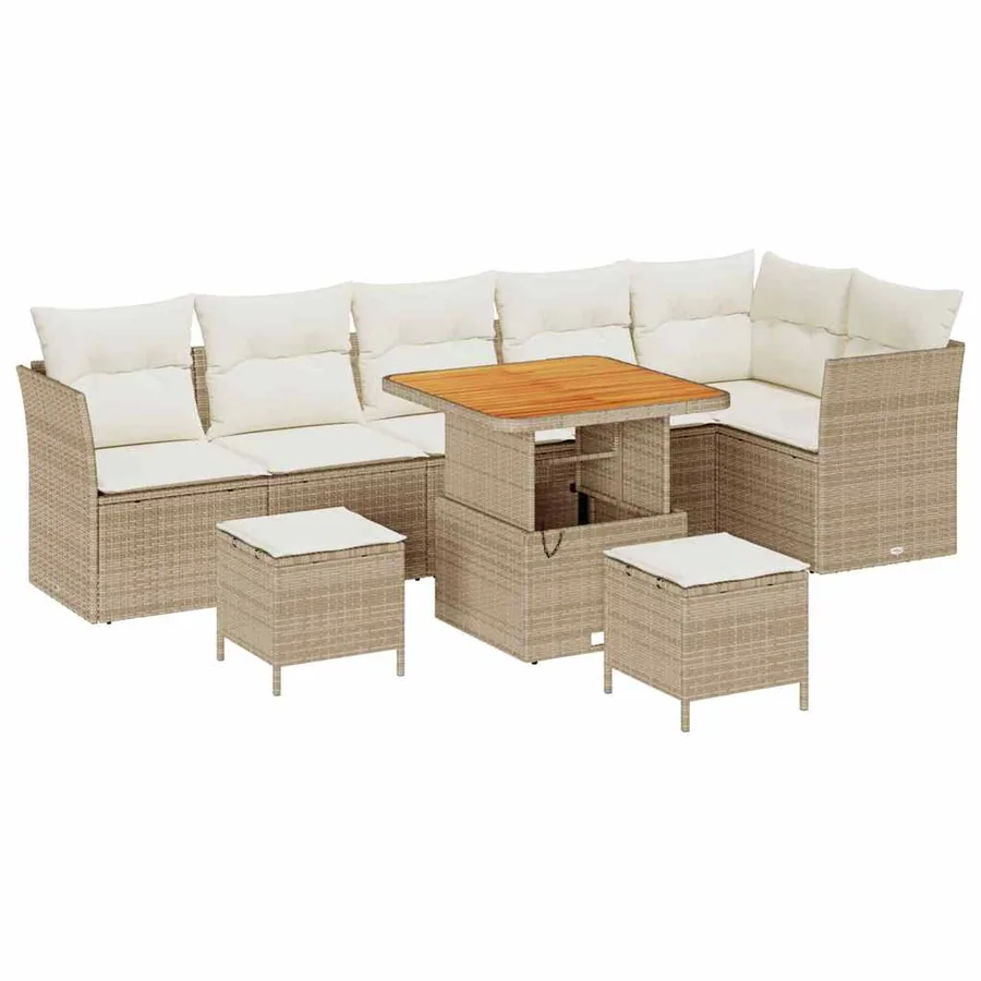 Ensemble de canapé de jardin 9 pcs Beige polyrotin - 2