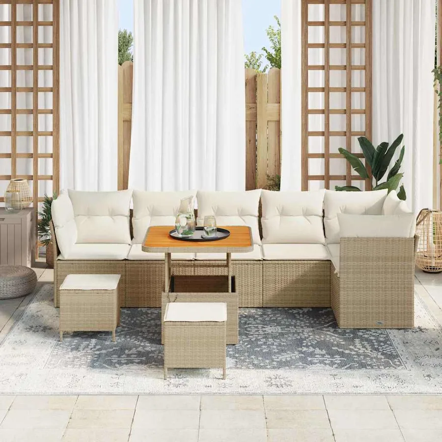 Ensemble de canapé de jardin 9 pcs Beige polyrotin - 3