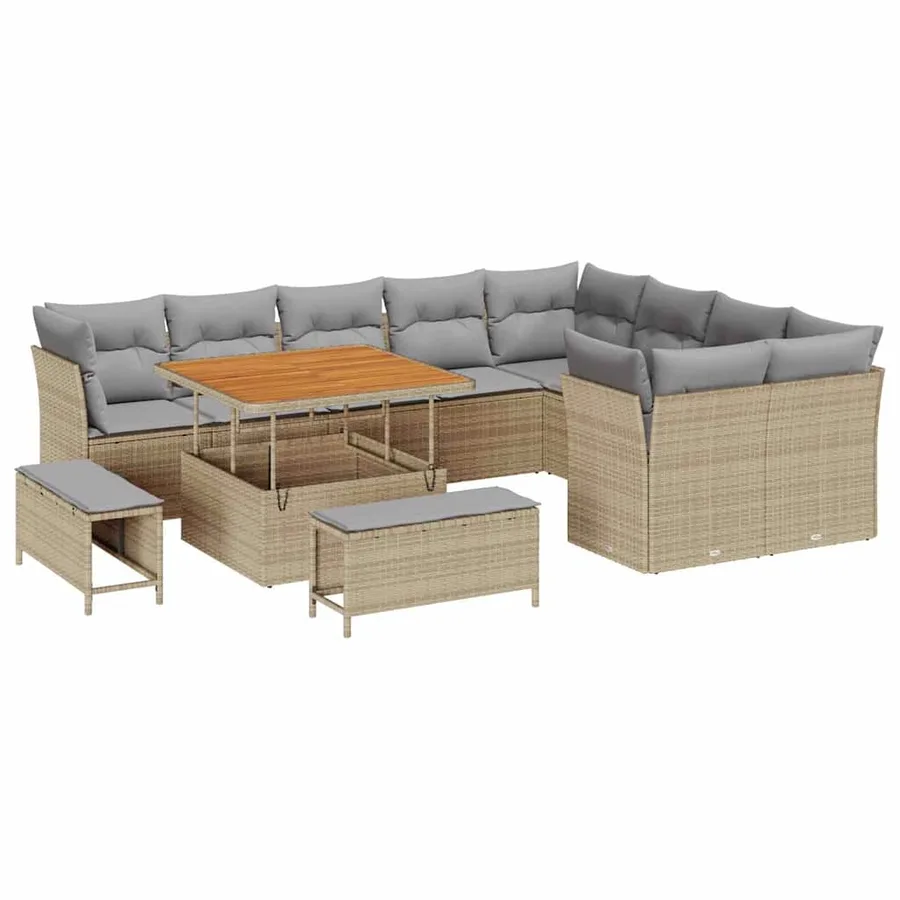 Ensemble de canapé de jardin 12 pcs Beige polyrotin - 2