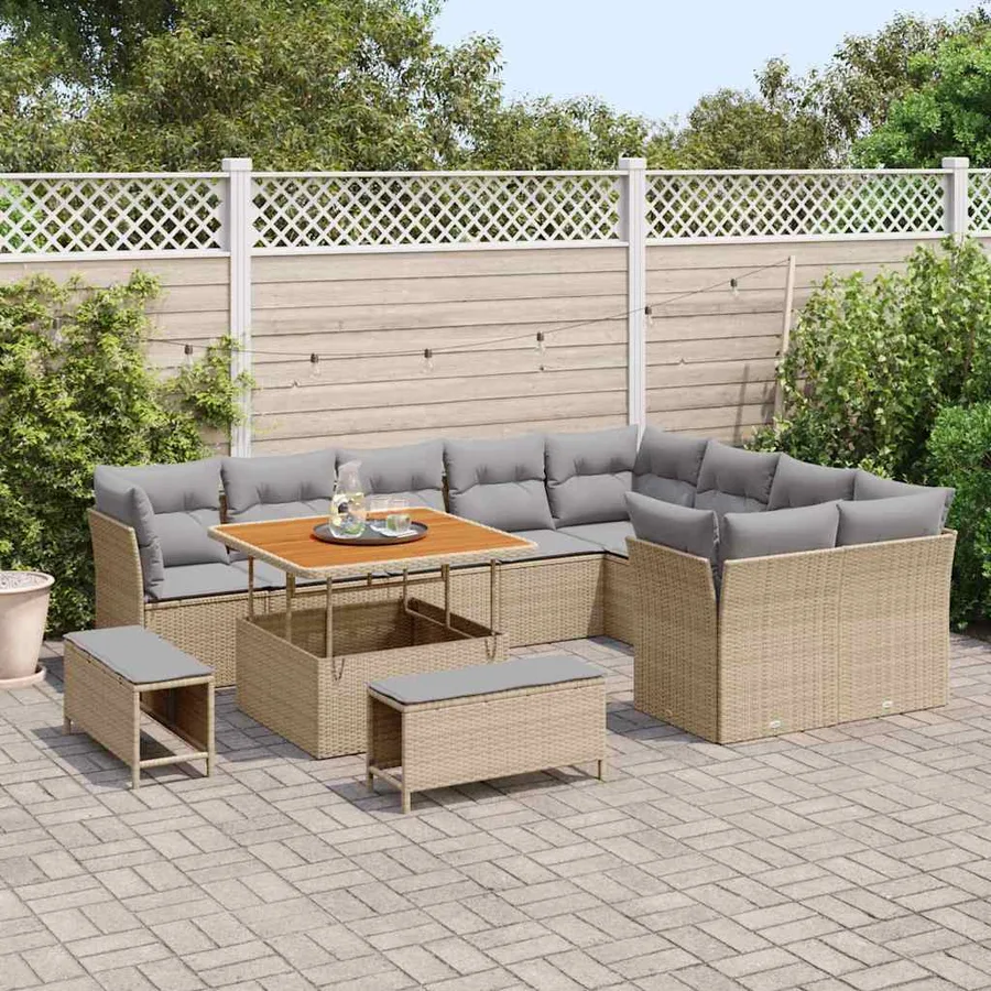 Ensemble de canapé de jardin 12 pcs Beige polyrotin - 3