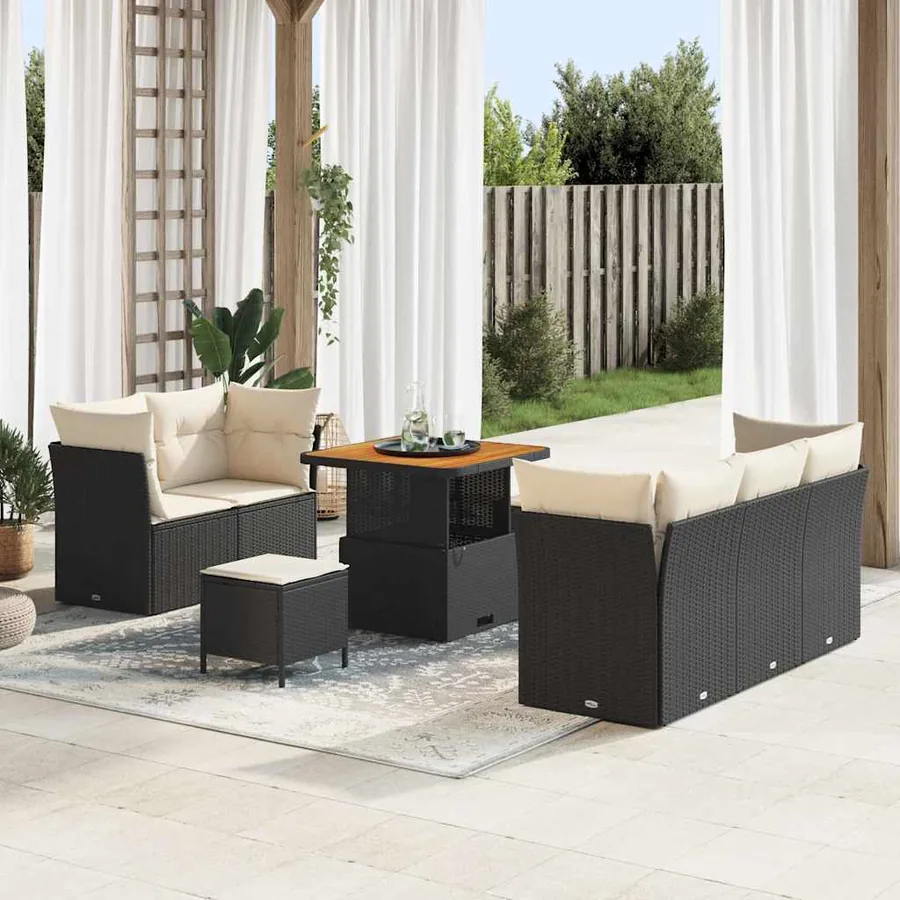 Ensemble de canapé de jardin 8 pcs Noir polyrotin