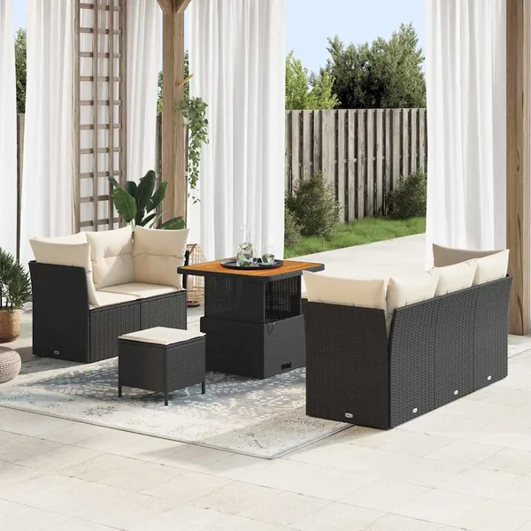 Ensemble de canapé de jardin 8 pcs Noir polyrotin
