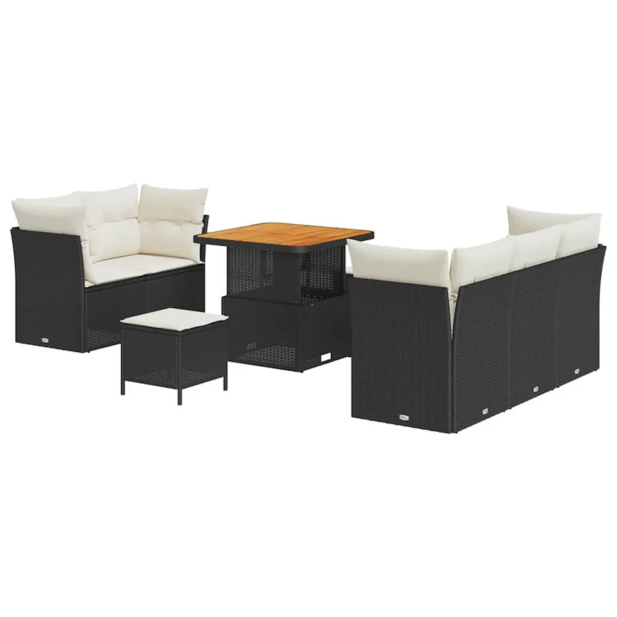 Ensemble de canapé de jardin 8 pcs Noir polyrotin - 2