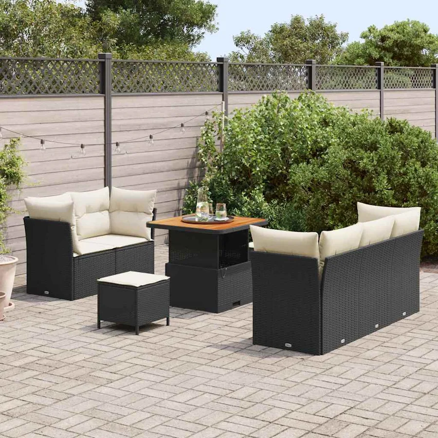 Ensemble de canapé de jardin 8 pcs Noir polyrotin - 3