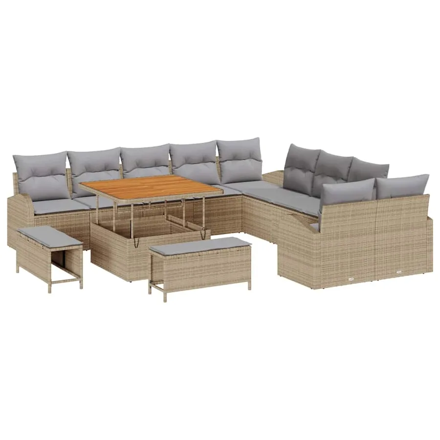 Ensemble de canapé de jardin 13 pcs Beige polyrotin - 2