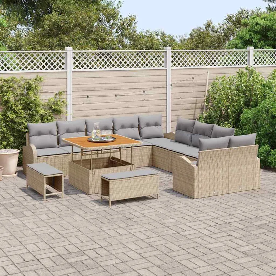 Ensemble de canapé de jardin 13 pcs Beige polyrotin - 3