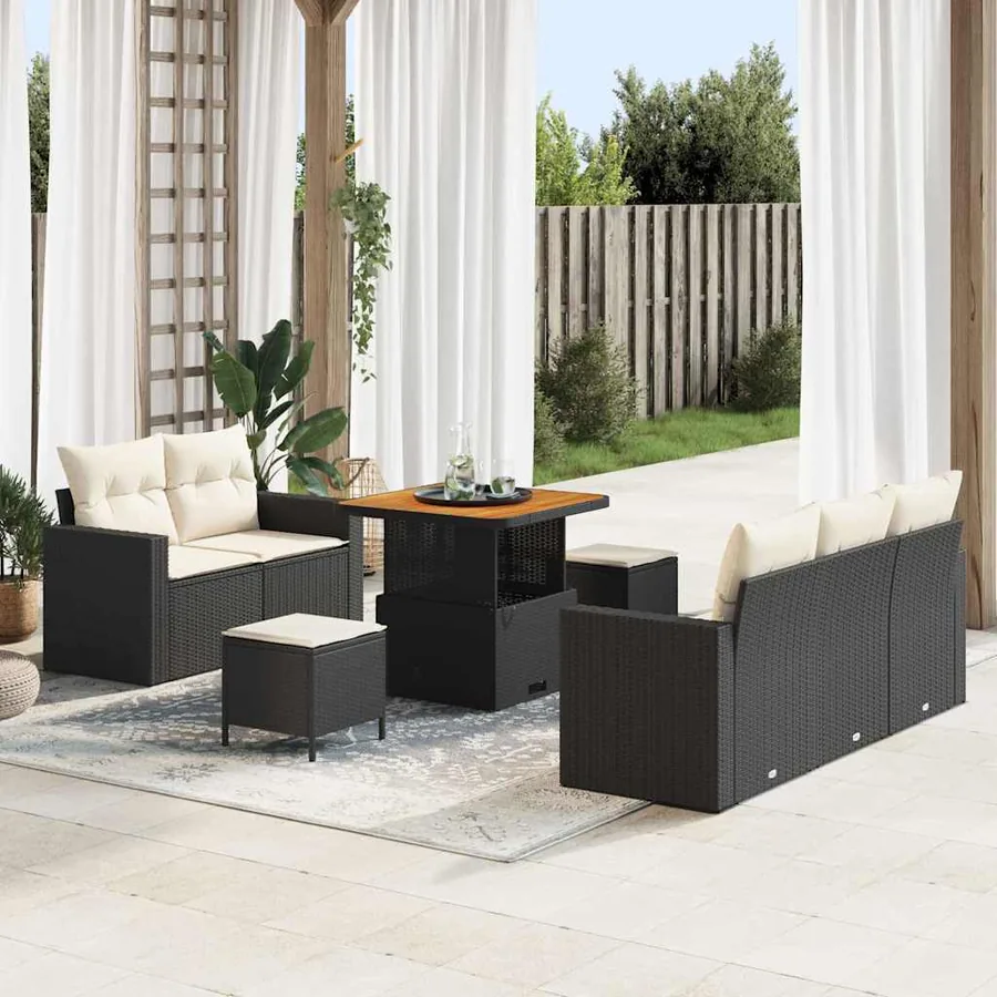 Ensemble de canapé de jardin avec coussin 8 pcs Noir polyrotin