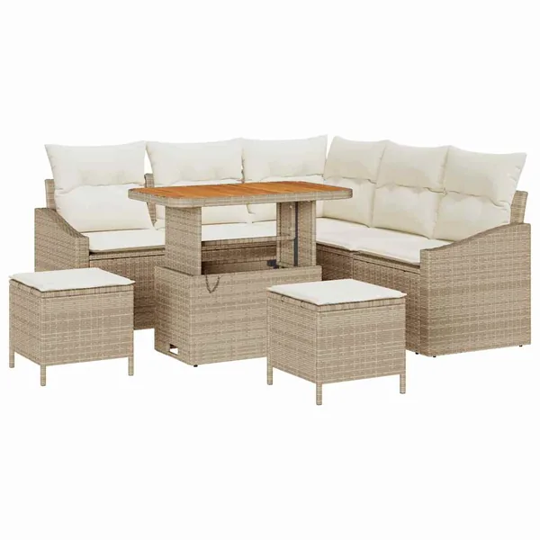 Ensemble de canapé de jardin 8 pcs Beige Poly rotin