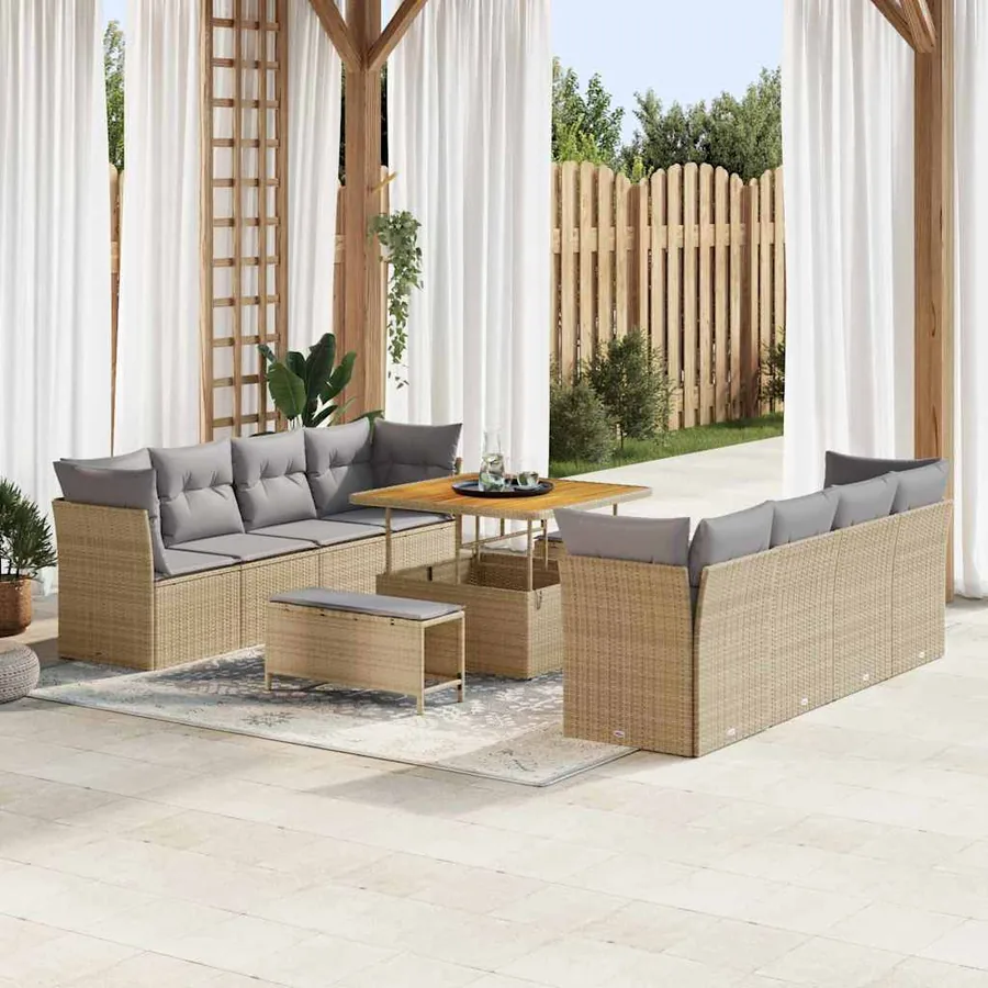 Ensemble de canapé de jardin 11 pcs Beige polyrotin