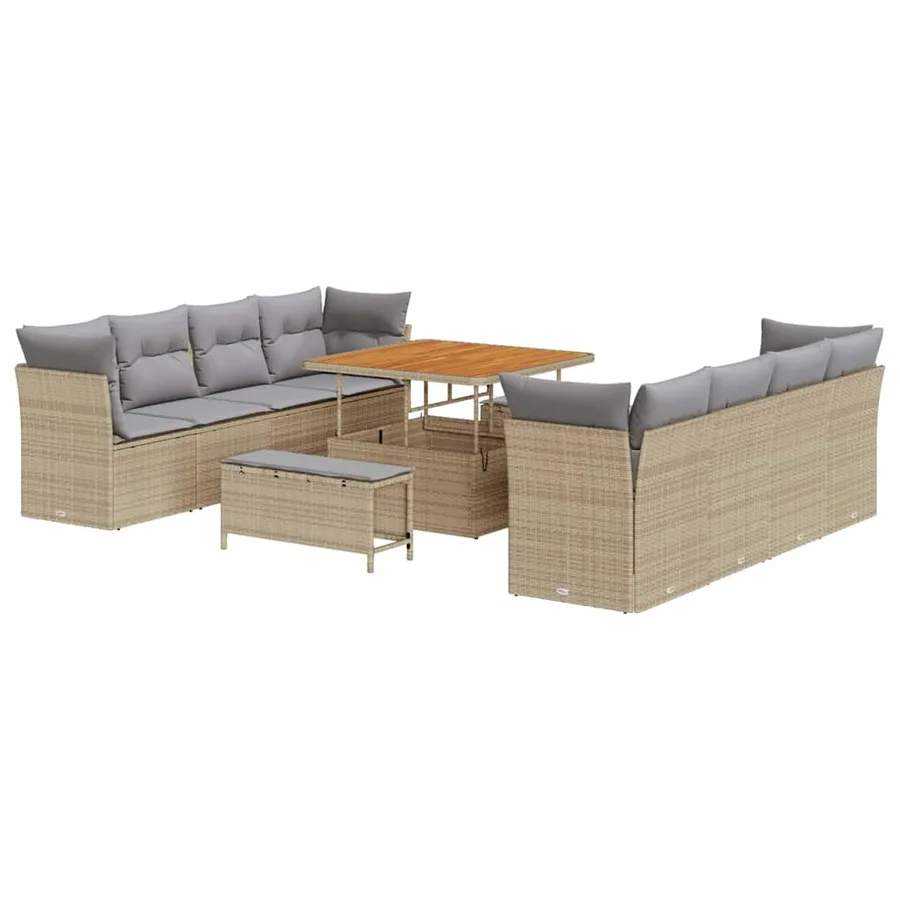Ensemble de canapé de jardin 11 pcs Beige polyrotin - 2