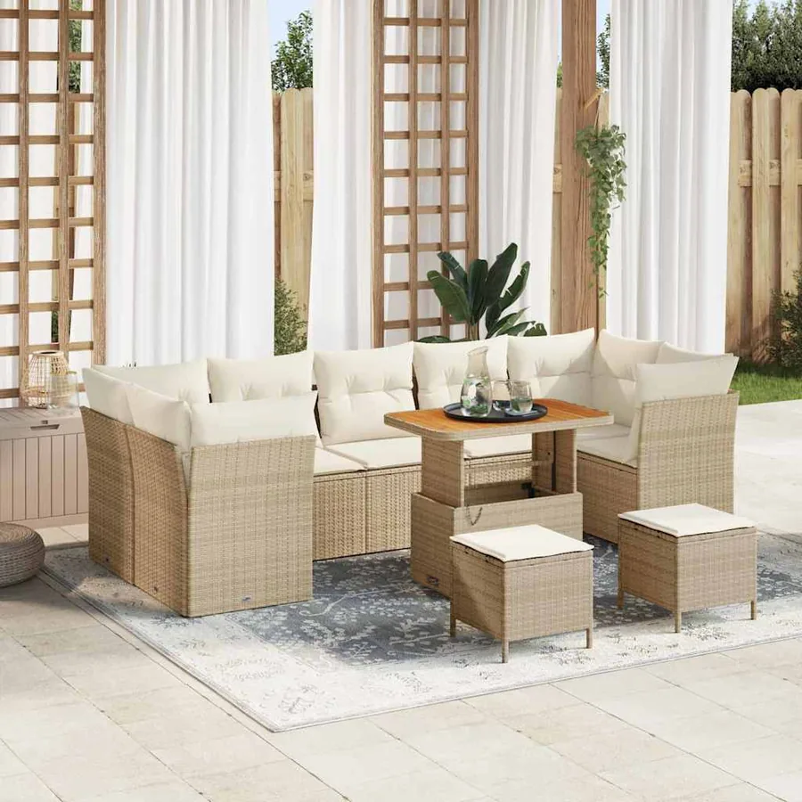 Ensemble de canapé de jardin 10 pcs Beige polyrotin